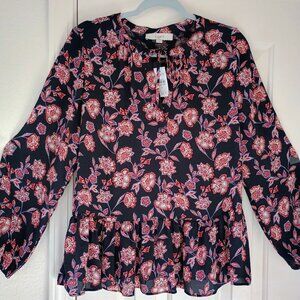 BNWT LOFT DRESSY CAREER BLOUSE FLORAL LONG SLEEVES PEPLUM STYLE SIZE MEDIUM
